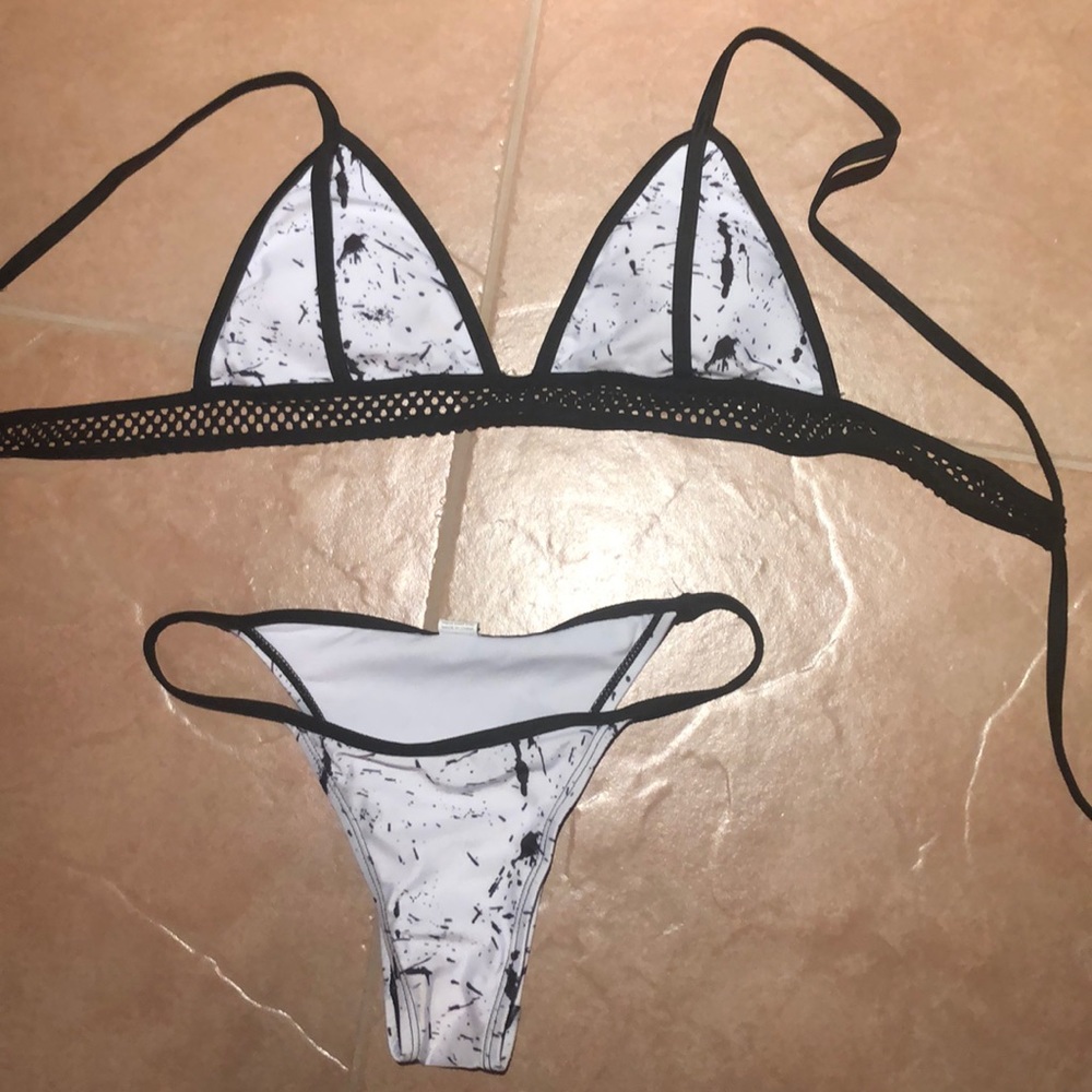 black & white splatter swim suit